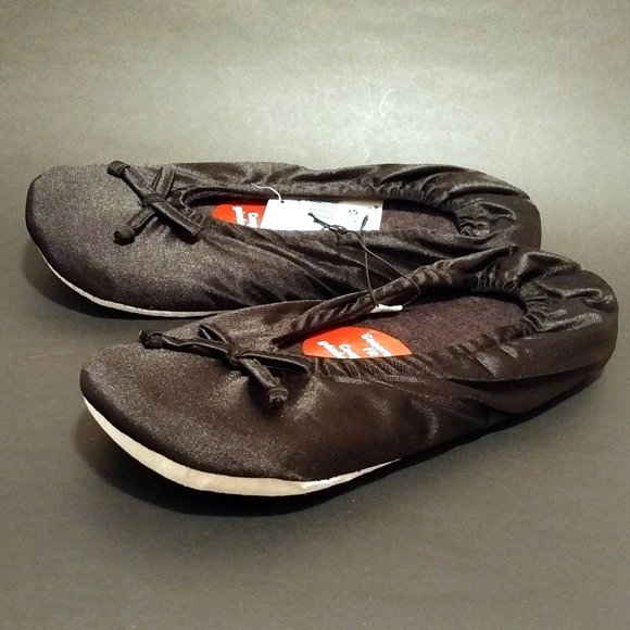 Tender Tootsies Classic Ballerina Slippers, Black, L - Picture 1 of 9